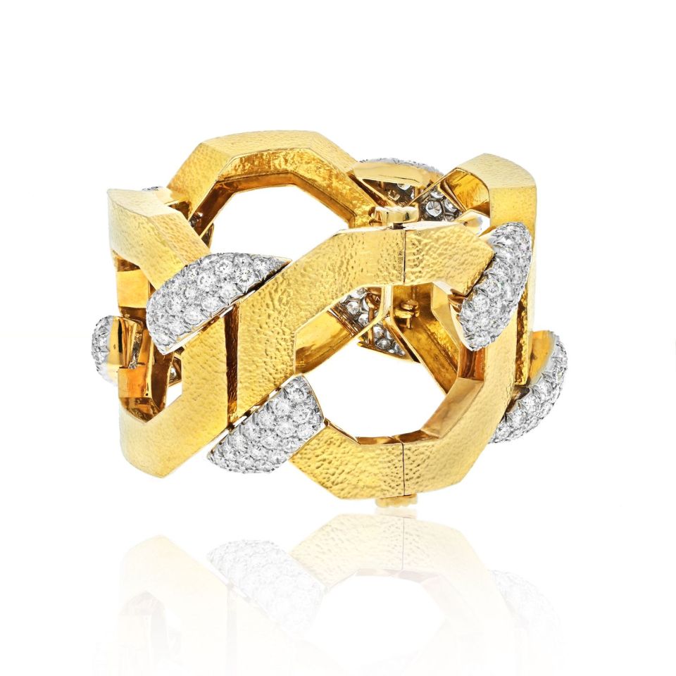 David Webb Platinum & 18K Yellow Gold Juno Diamond Open Large Open Link Bracelet