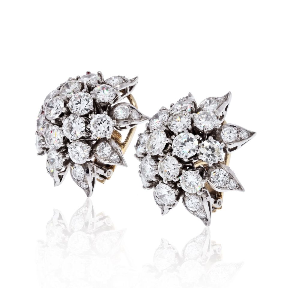 Platinum 12.00ctw Round Cut Diamond Cluster Earrings