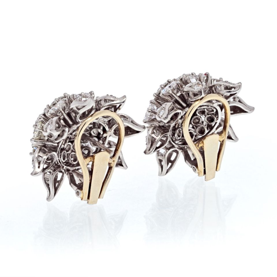 Platinum 12.00ctw Round Cut Diamond Cluster Earrings