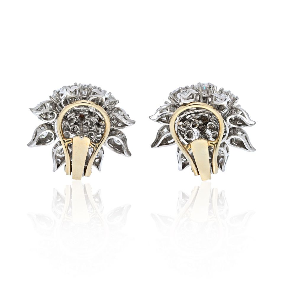 Platinum 12.00ctw Round Cut Diamond Cluster Earrings