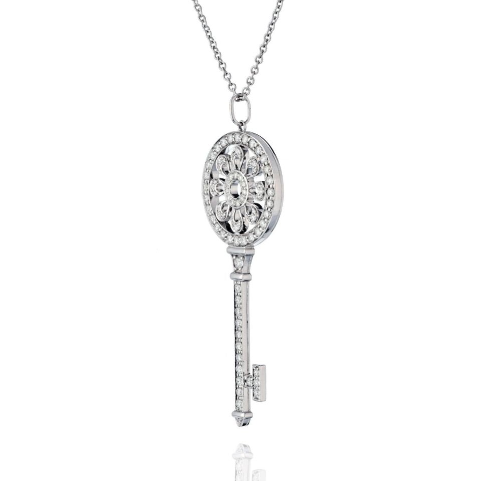 Tiffany & Co. 18K White Gold Diamond Petals Key Pendant