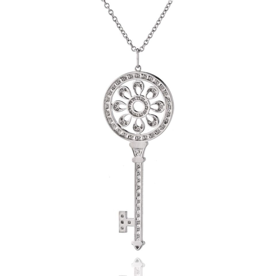 Tiffany & Co. 18K White Gold Diamond Petals Key Pendant