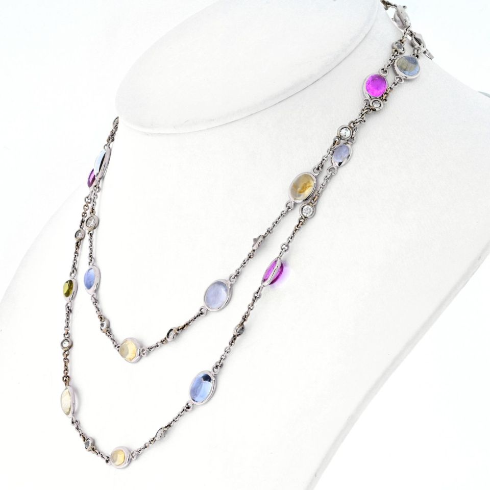 Bvlgari 18K White Gold Parentesi Gemstone And Diamond Chain Necklace