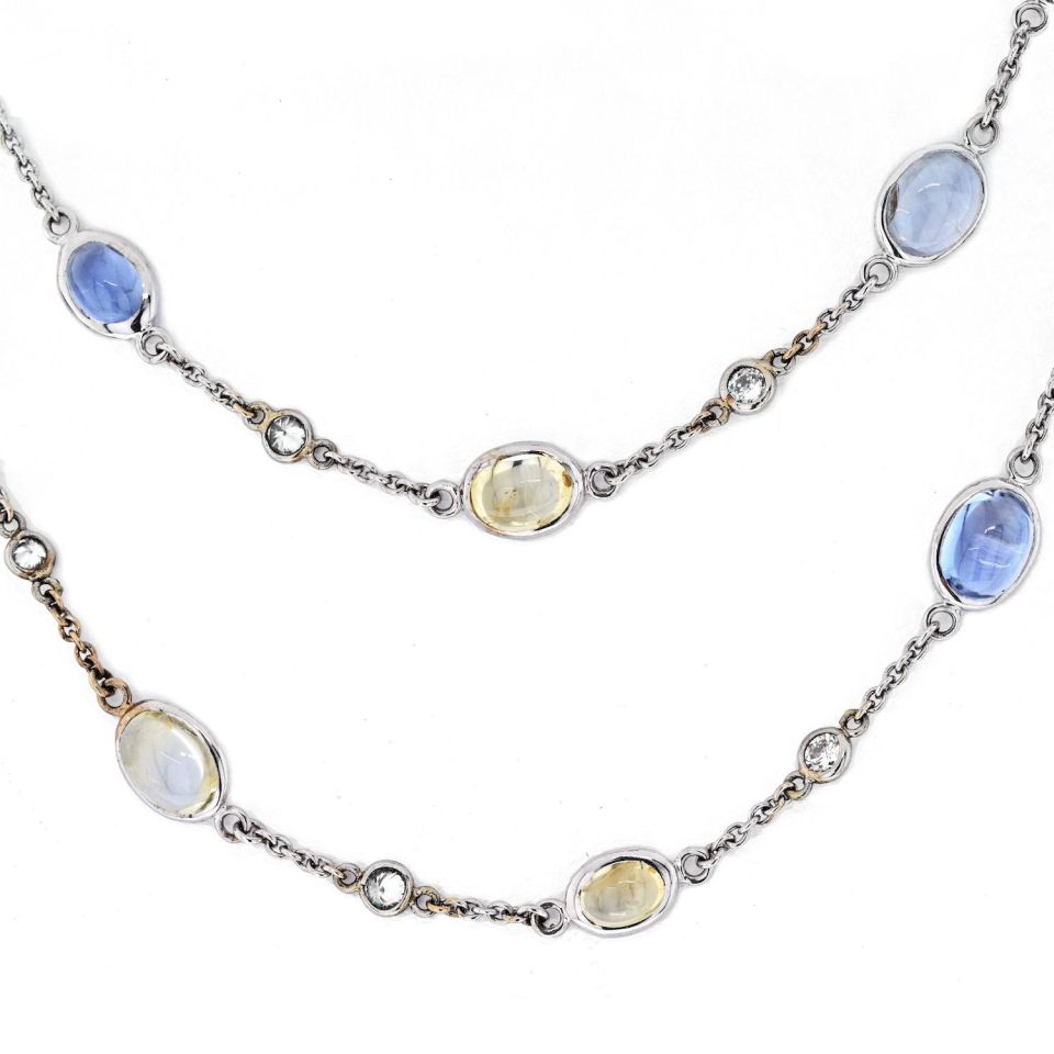 Bvlgari 18K White Gold Parentesi Gemstone And Diamond Chain Necklace