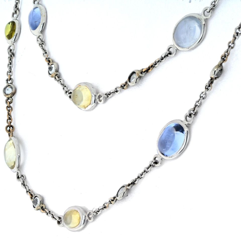 Bvlgari 18K White Gold Parentesi Gemstone And Diamond Chain Necklace