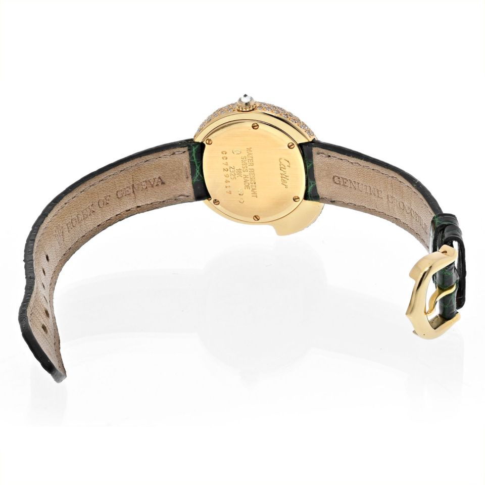Cartier 18K Yellow Gold Diamond Panthere 1925 Leather Bracelet Ladies Watch
