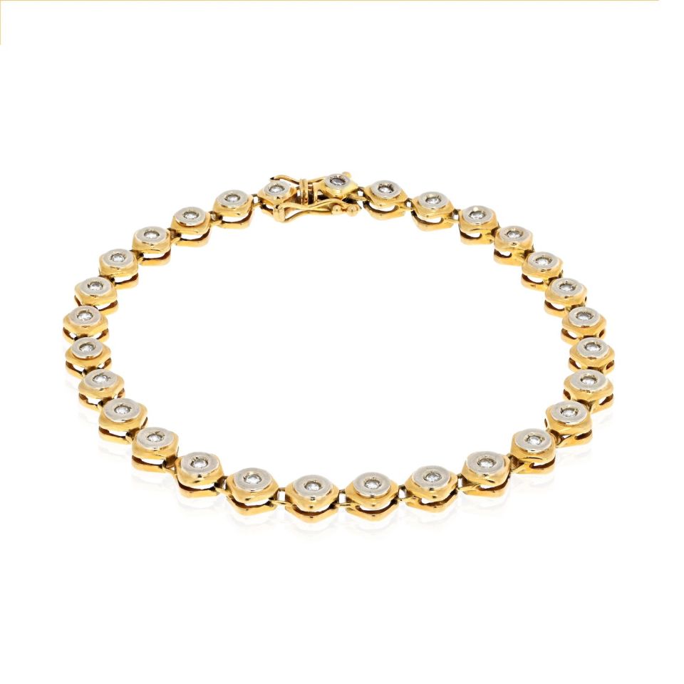 18K Yellow Gold Diamond Bezel Set One Line 0.75cts Bracelet