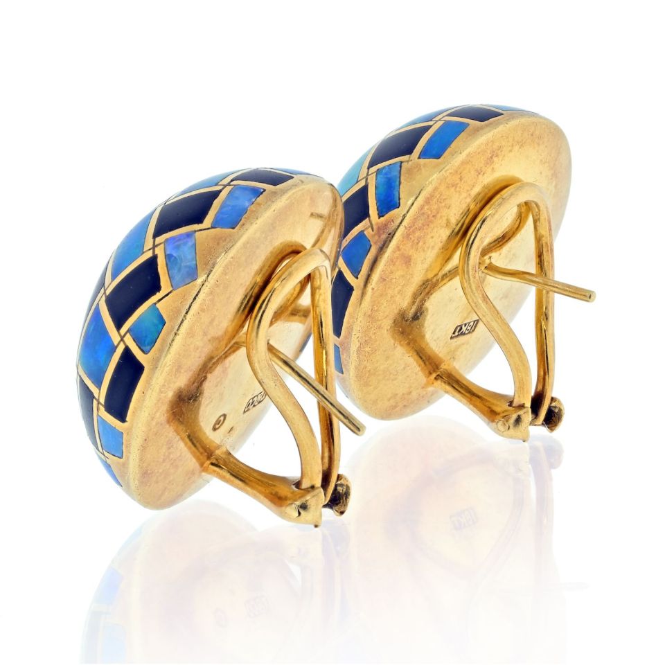 Tiffany & Co. 18K Yellow Gold Black Jade And Opal Earrings