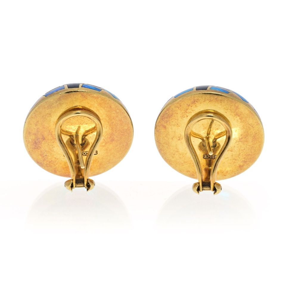 Tiffany & Co. 18K Yellow Gold Black Jade And Opal Earrings