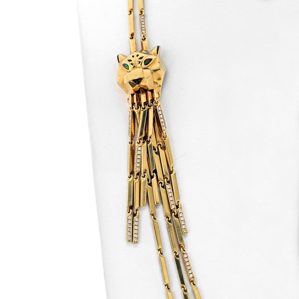 Cartier 18K Yellow Gold Double Panthere Tassel Long Strand Necklace