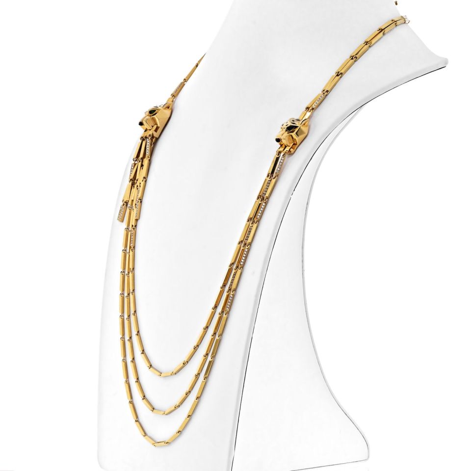 Cartier 18K Yellow Gold Double Panthere Tassel Long Strand Necklace
