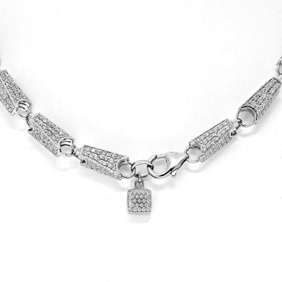 14K White Gold 15.68cts Diamond Link Chain Necklace