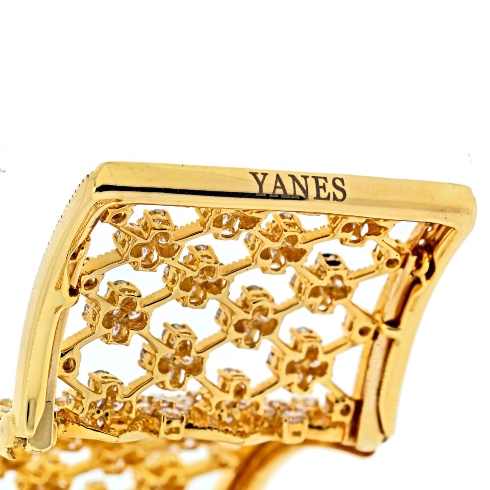 18K Yellow Gold Wide Openwork 32cts Diamond Cuff Bracelet