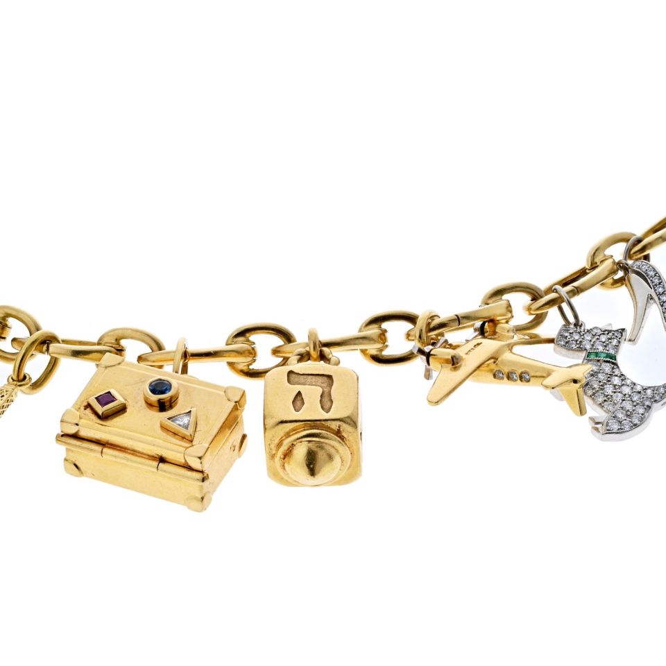 Tiffany & Co. Platinum & 18K Yellow Gold Gemset And Diamond Charm Bracelet
