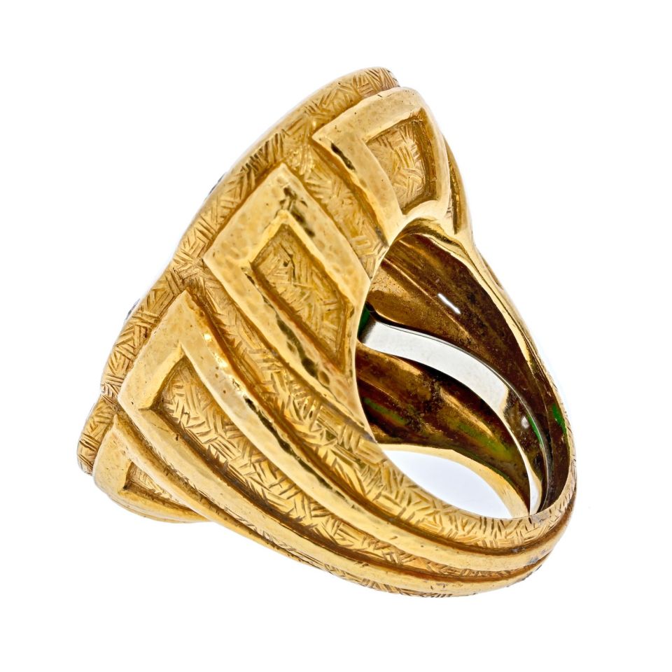 David Webb Platinum & 18K Yellow Gold 1970's Carved Jade Dragon Style Ring