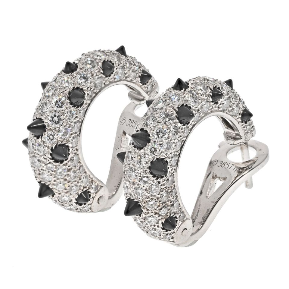Cartier 18K White Gold Clash Diamond And Black Onyx Earrings