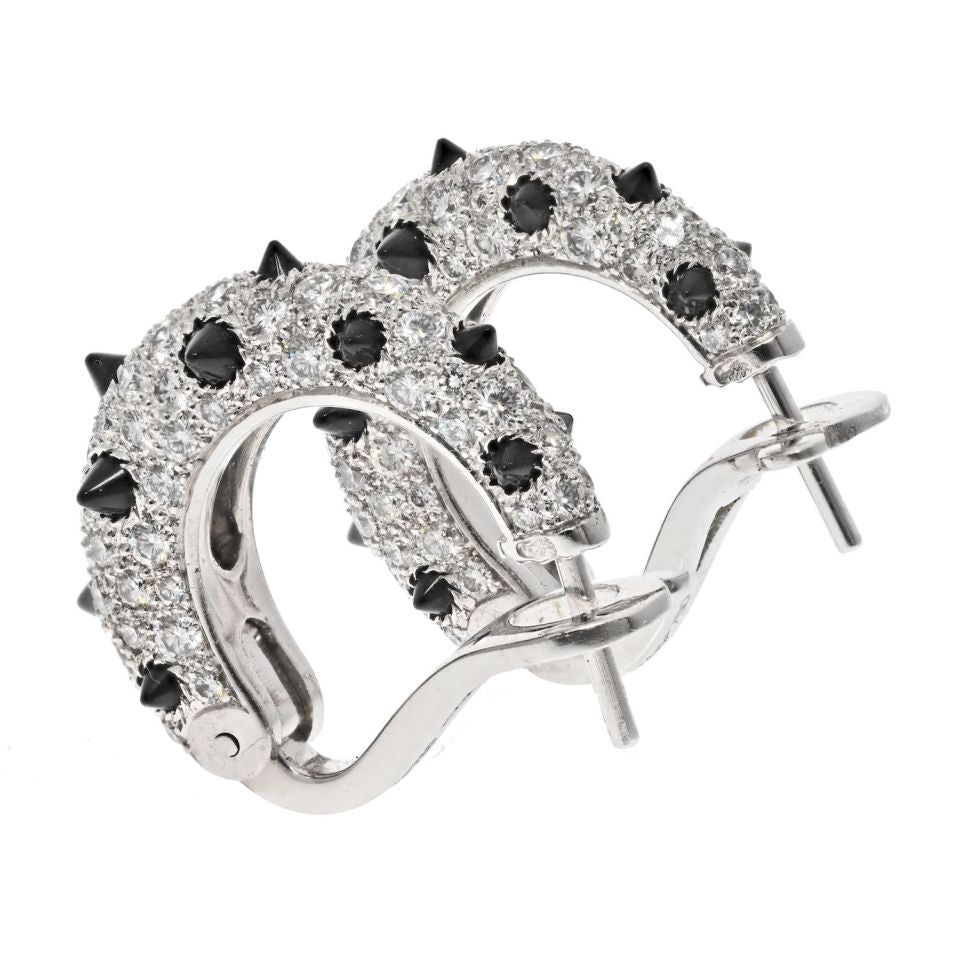 Cartier 18K White Gold Clash Diamond And Black Onyx Earrings