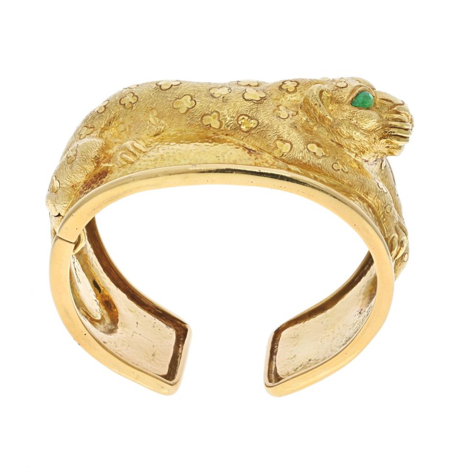 David Webb Platinum & 18K Yellow Gold Repousse Leopard Bracelet