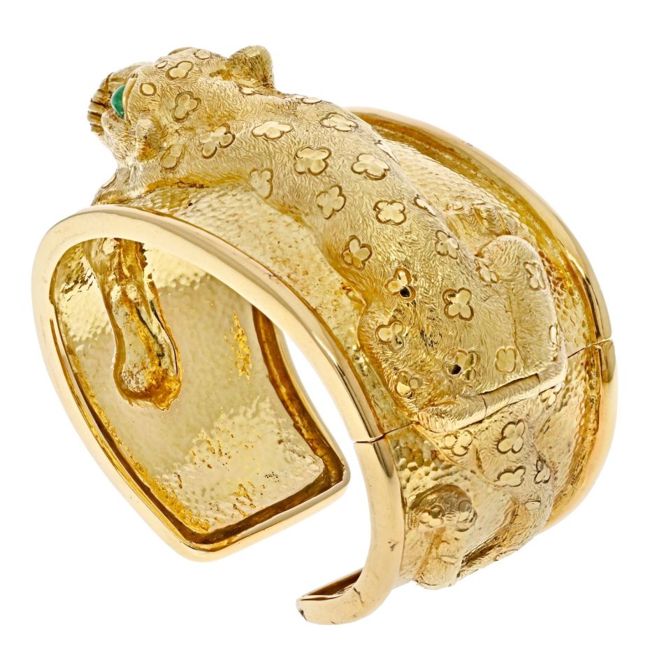 David Webb Platinum & 18K Yellow Gold Repousse Leopard Bracelet