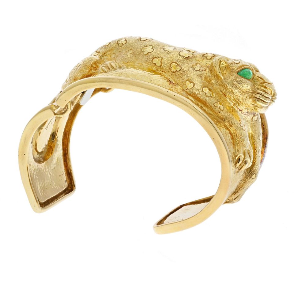 David Webb Platinum & 18K Yellow Gold Repousse Leopard Bracelet