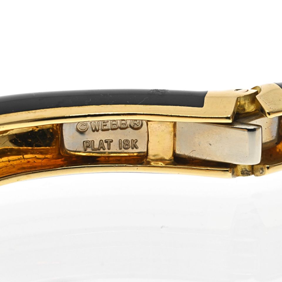 David Webb Platinum & 18K Yellow Gold Blck Enamel Diamond Cuff Bracelet