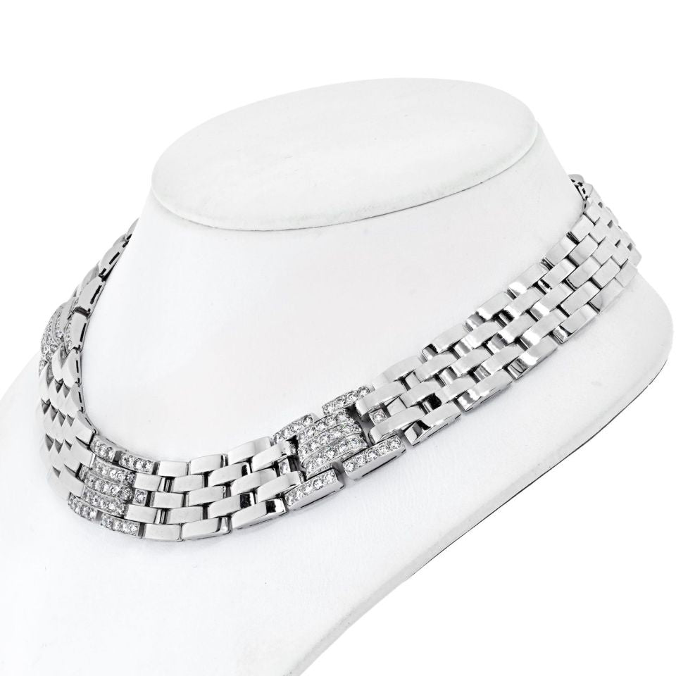 Cartier 18K White Gold 6.50 Carat Panthere Maillon Diamond Wide Collar Necklace