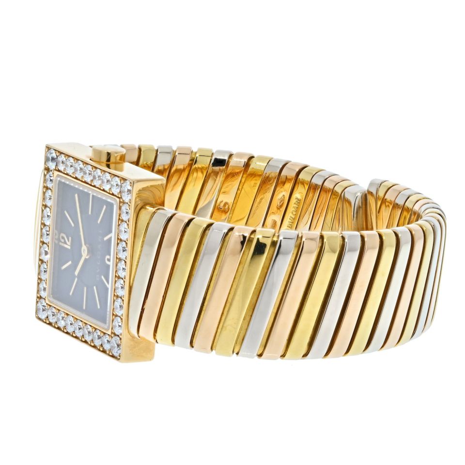Bvlgari 18K Tri Color Square Diamond Bezel Tubogas SQ 222 T Watch