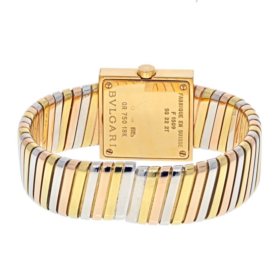 Bvlgari 18K Tri Color Square Diamond Bezel Tubogas SQ 222 T Watch