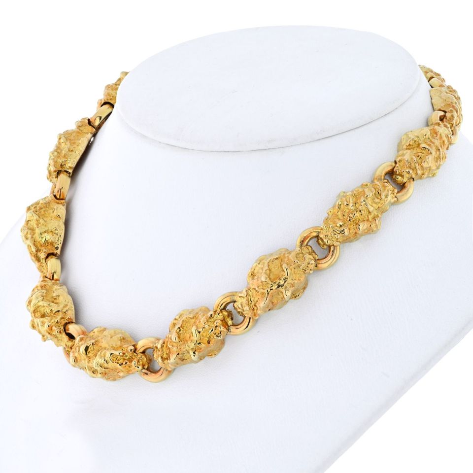 David Webb Platinum & 18K Yellow Gold Nugget Link Necklace