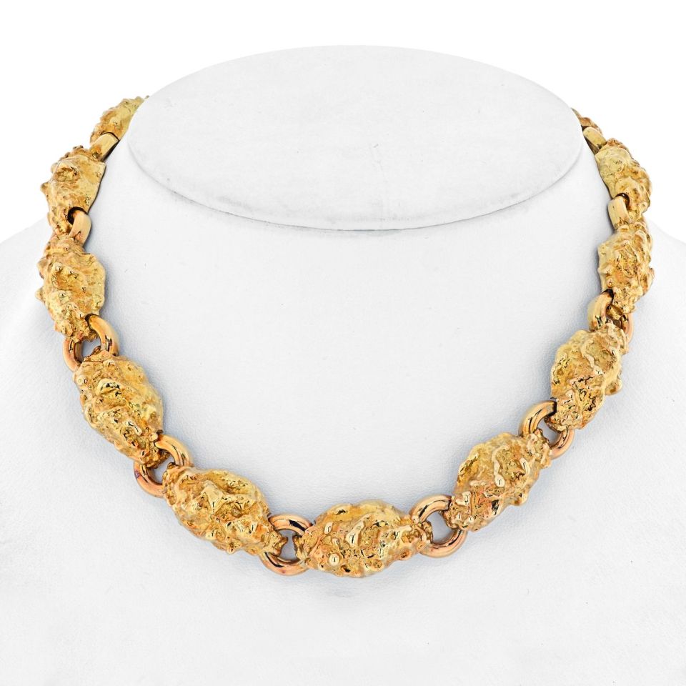David Webb Platinum & 18K Yellow Gold Nugget Link Necklace