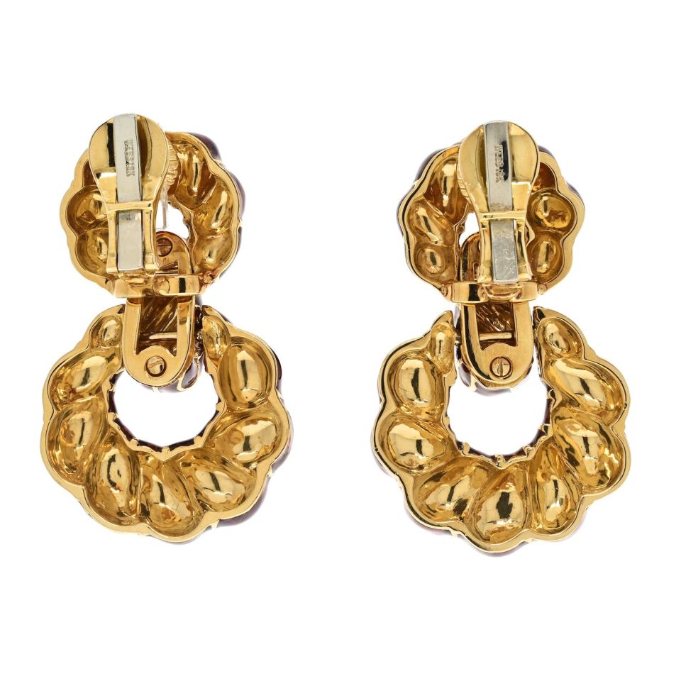 David Webb Platinum & 18K Yellow Gold Red Enamel Door Knockers Earrings