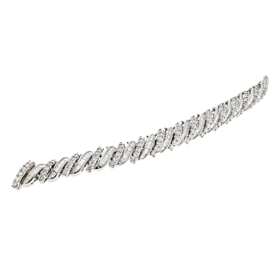 Platinum 16.50cts Midcentury Round And Baguette Bracelet