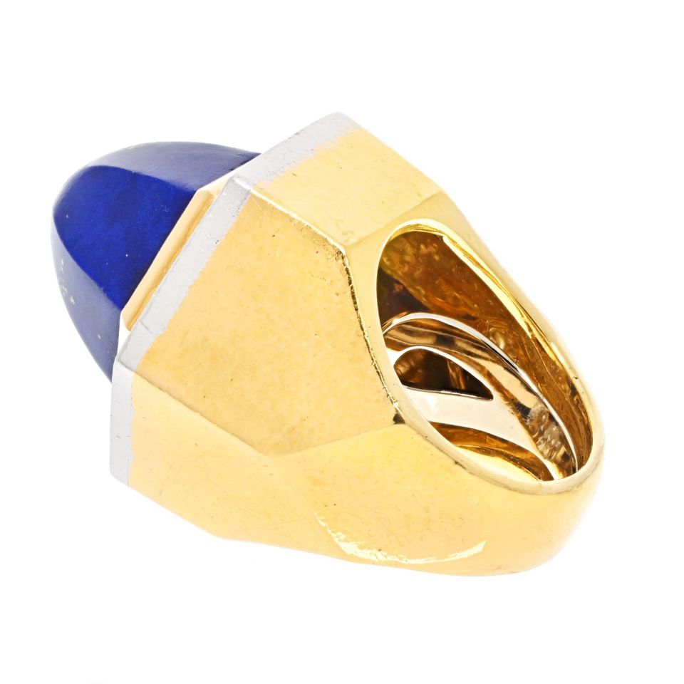 David Webb Platinum & 18K Yellow Gold Oversized Lapis And Diamond Ring