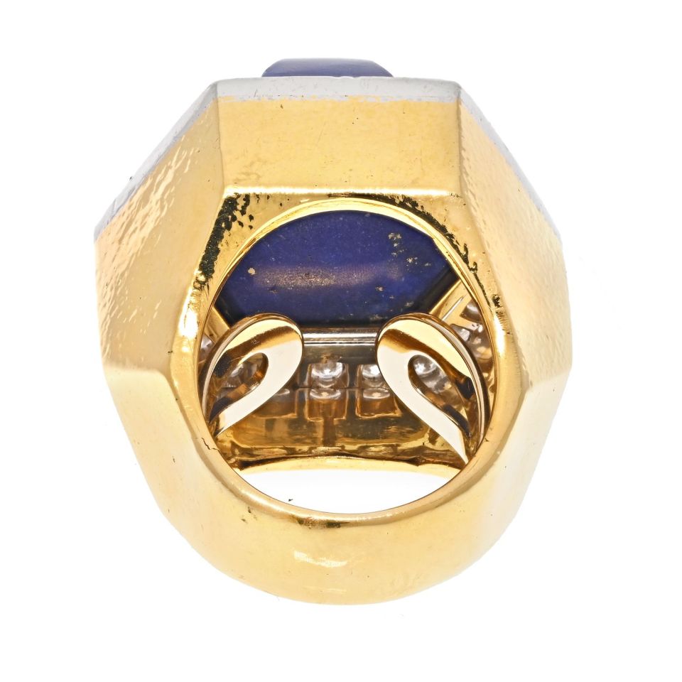 David Webb Platinum & 18K Yellow Gold Oversized Lapis And Diamond Ring