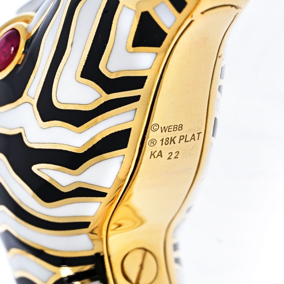 David Webb Platinum & 18K Yellow Gold Zebra With Ruby Eyes And Diamond Bracelet