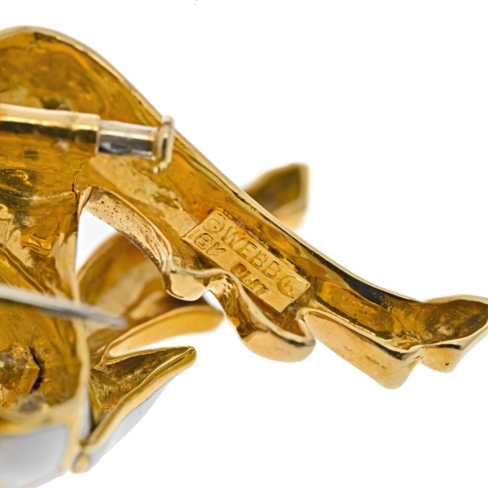 David Webb White Enamel Diamond Goat Brooch
