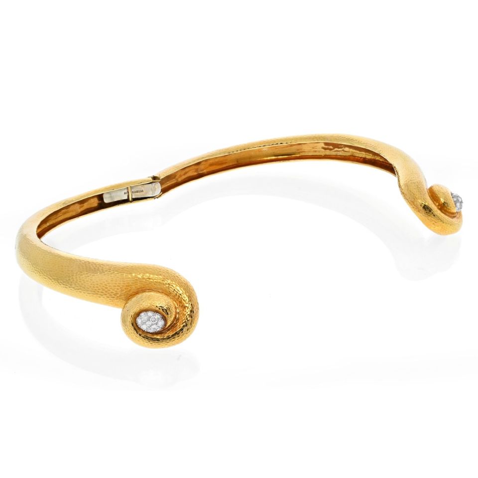 David Webb Platinum & 18K Yellow Gold Hammered Scroll Diamond Collar Necklace