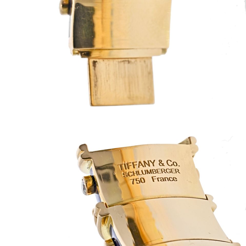 Tiffany & Co. Schlumberger Platinum & 18K Yellow Gold Blue Enamel Diamond Bracelet