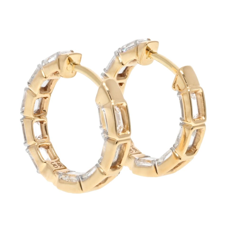 14K Yellow Gold 3.75 Carat Small Hoop Huggie Earrings