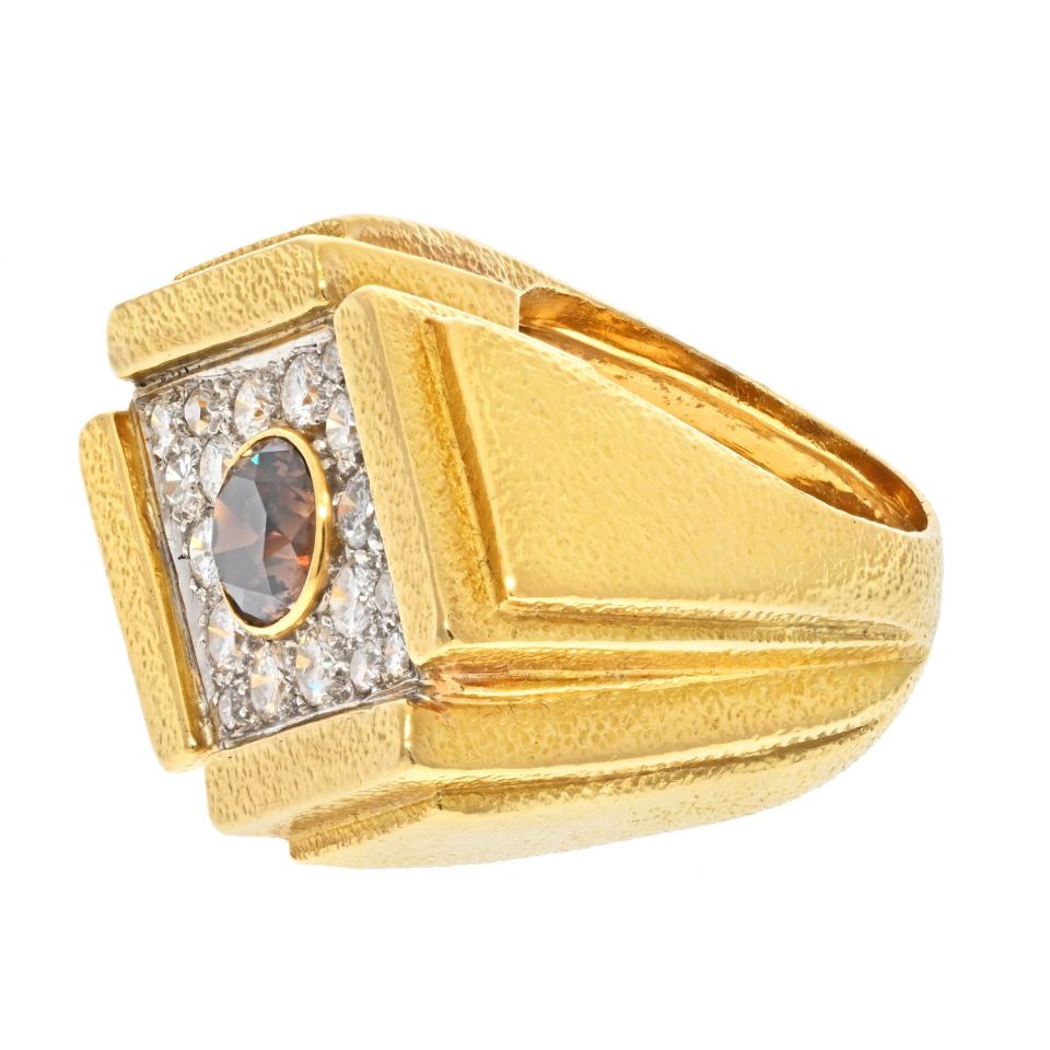 David Webb 18K Yellow Gold Champagne Round Diamond Cocktail Ring