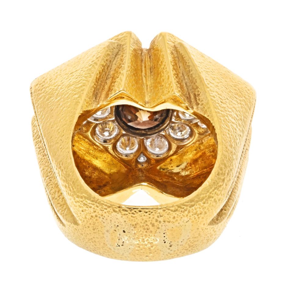 David Webb 18K Yellow Gold Champagne Round Diamond Cocktail Ring