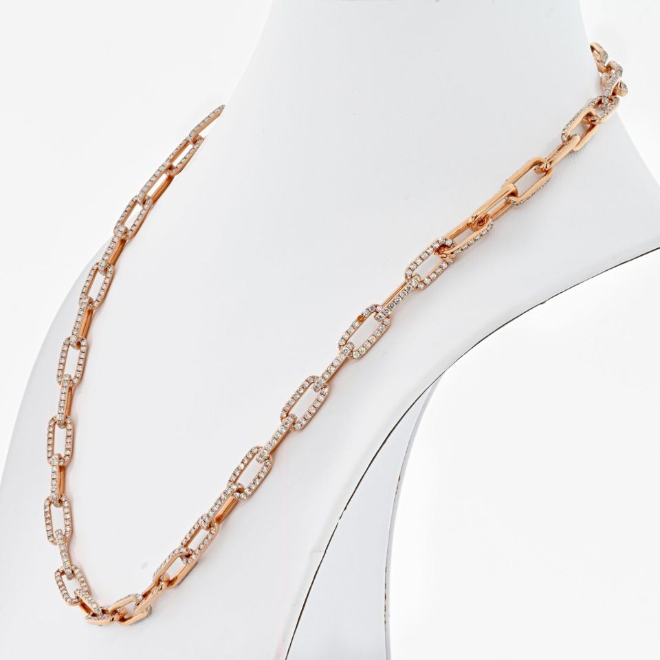 18K Rose Gold 21 Carat Diamond Link Chain Necklace