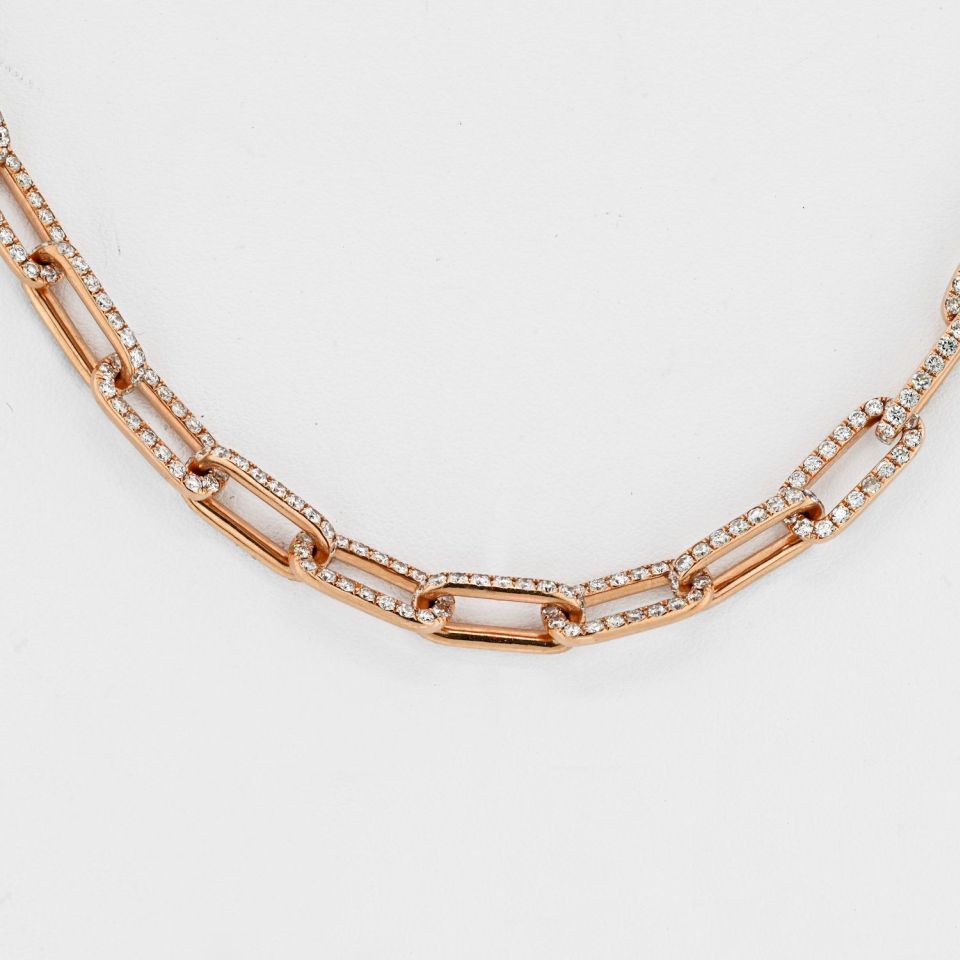 18K Rose Gold 21 Carat Diamond Link Chain Necklace