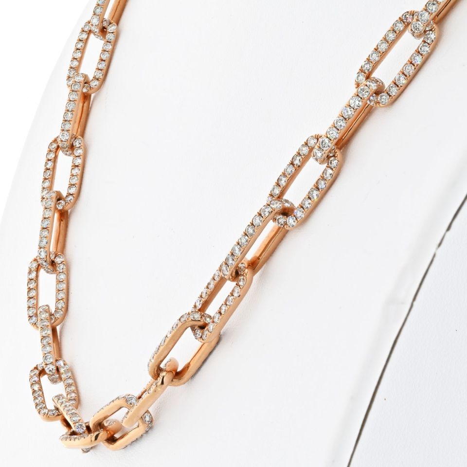18K Rose Gold 21 Carat Diamond Link Chain Necklace