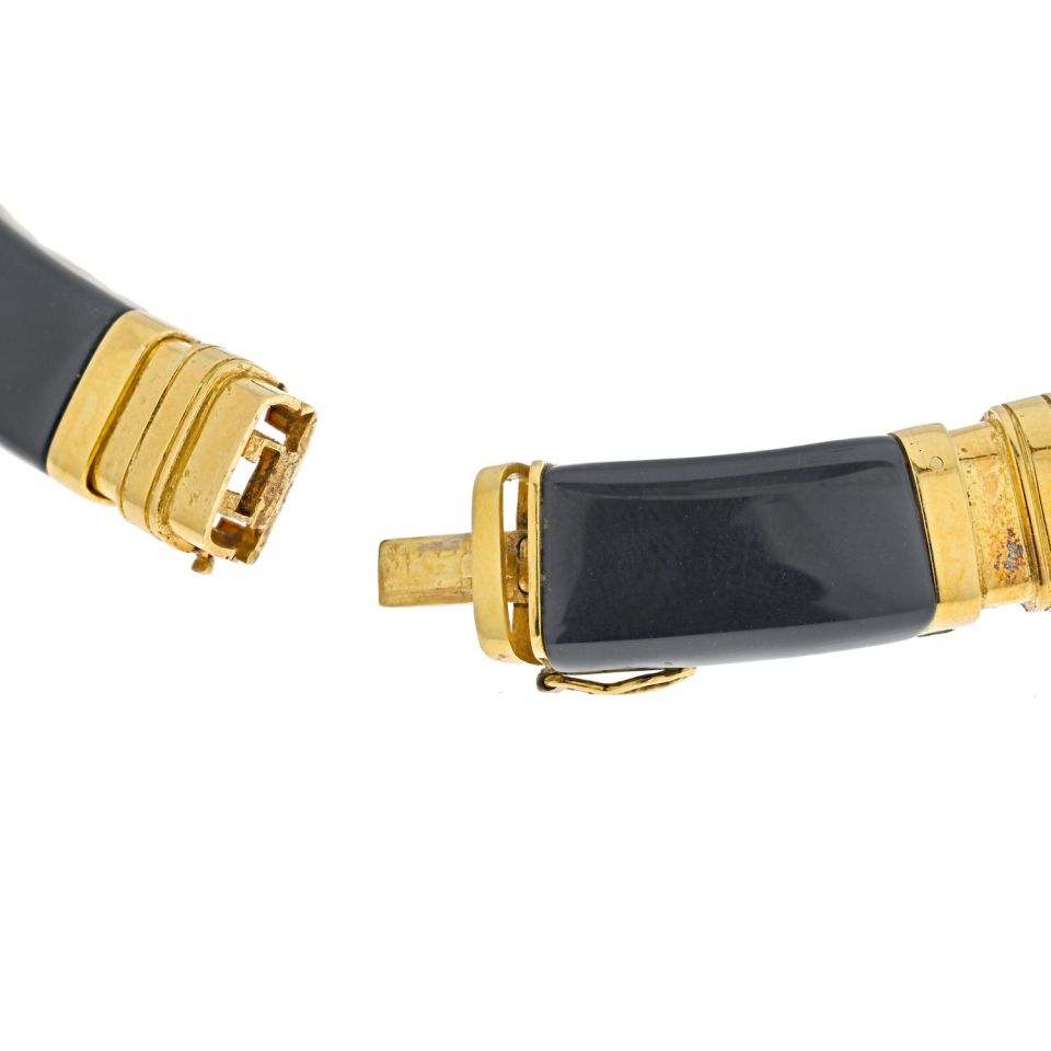 18K Yellow Gold Diamond, Onyx Gold Link Collar Necklace