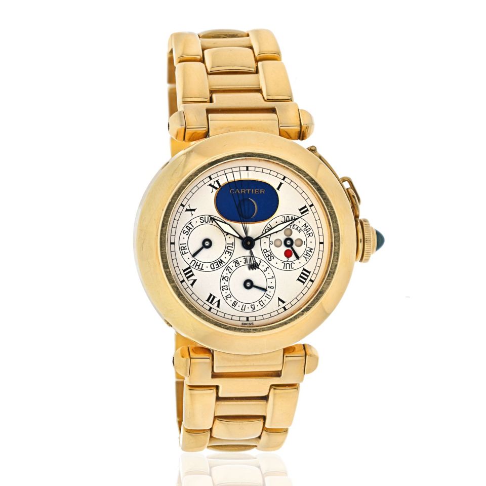 Cartier Vintage Pasha 18K Yellow Gold 38mm Perpetual Calendar Automatic Watch