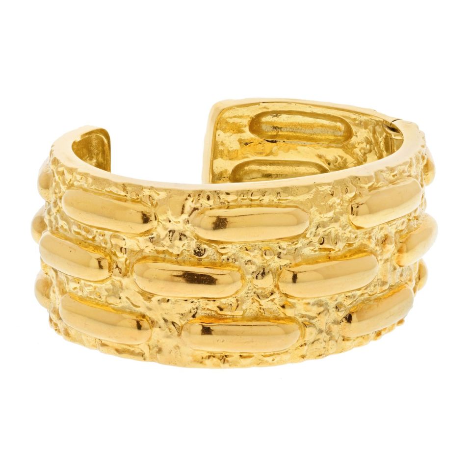 David Webb 18K Yellow Gold Textured Nugget Cuff Bangle Bracelet
