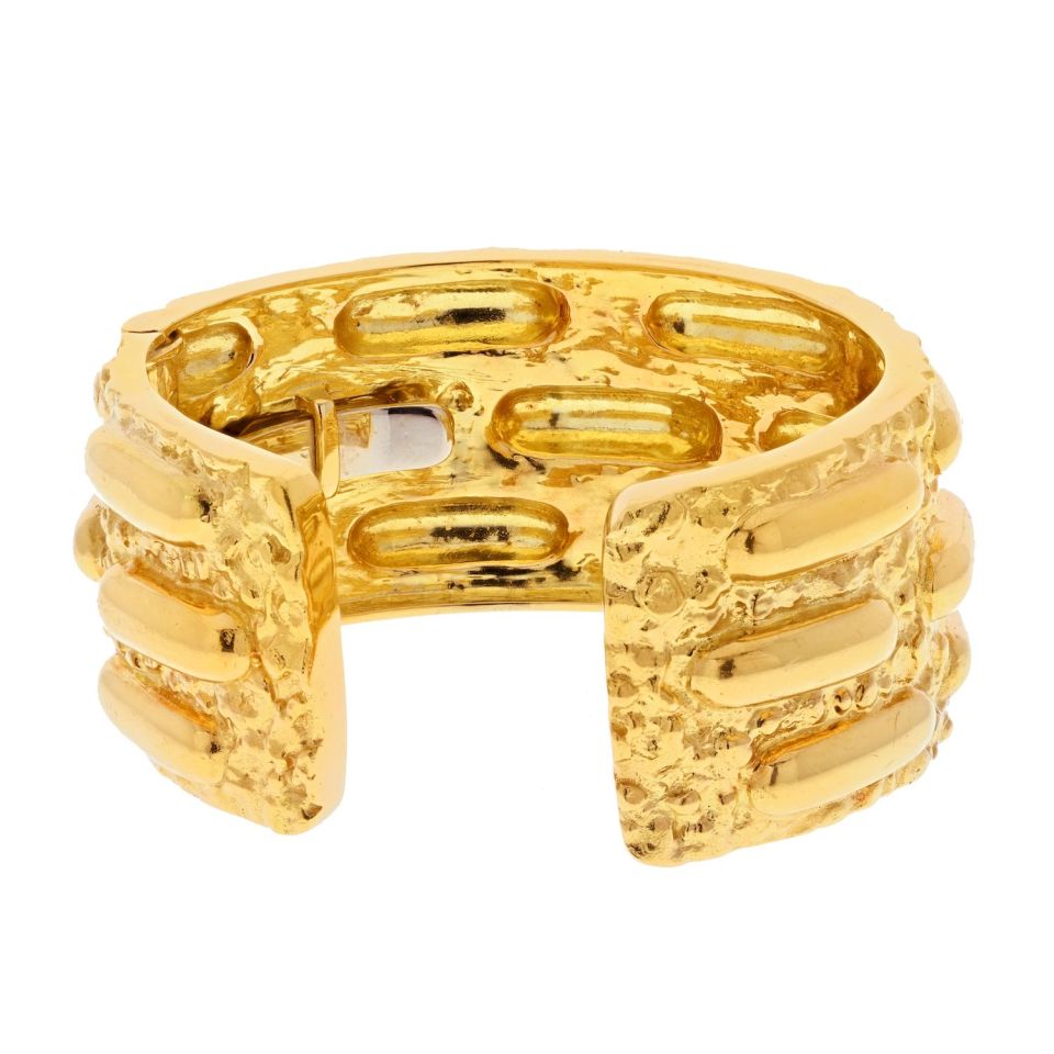 David Webb 18K Yellow Gold Textured Nugget Cuff Bangle Bracelet