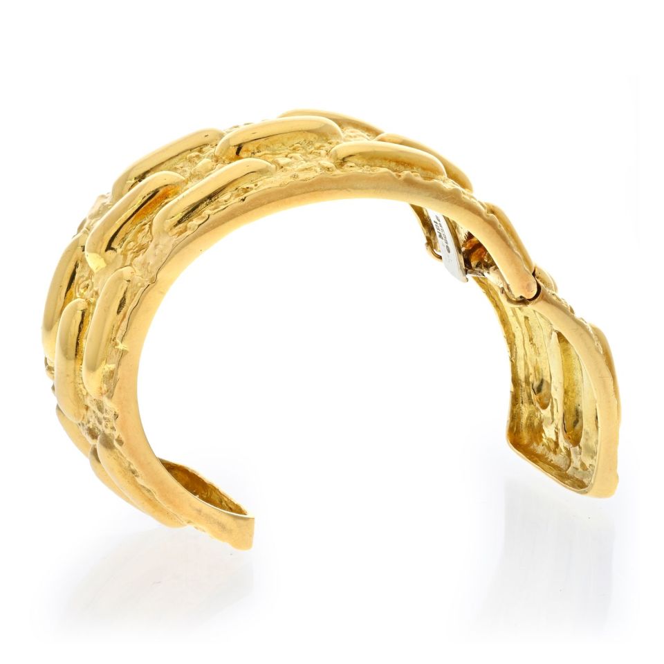 David Webb 18K Yellow Gold Textured Nugget Cuff Bangle Bracelet