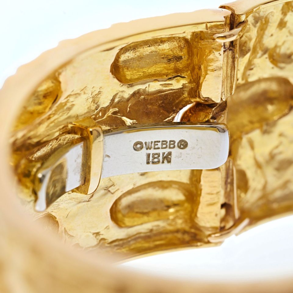 David Webb 18K Yellow Gold Textured Nugget Cuff Bangle Bracelet